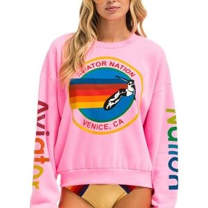 Aviator Nation RELAXED CREW SWEATSHIRT - NEON PINK, Size M